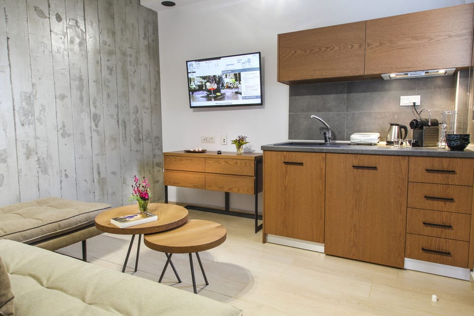 Suite, 1 Bedroom, Private Pool | Private kitchenette | Fridge, espresso maker, electric kettle