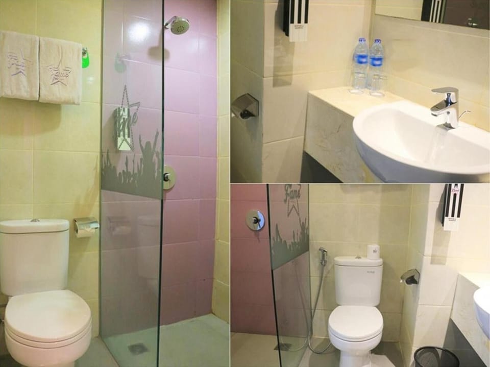 Shower, hair dryer, slippers, bidet