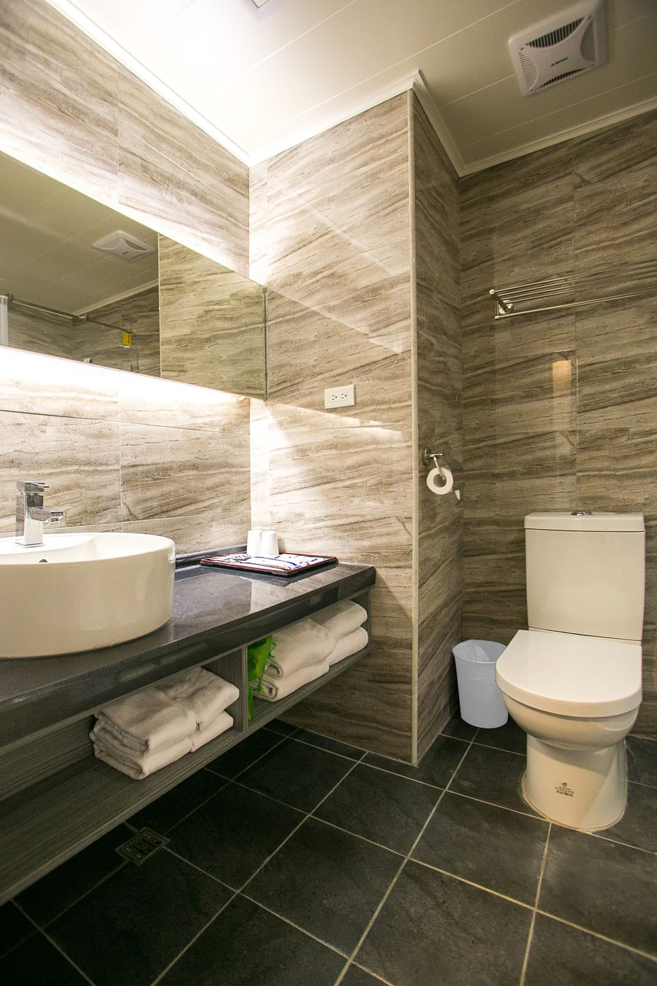 Shower, free toiletries, hair dryer, slippers