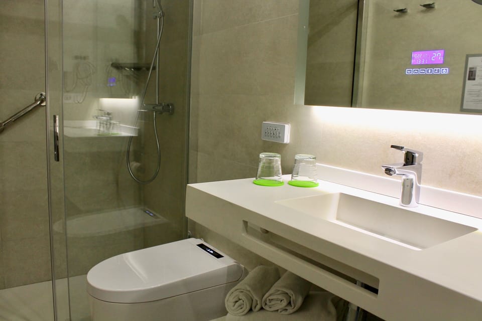 Rainfall showerhead, free toiletries, hair dryer, bidet