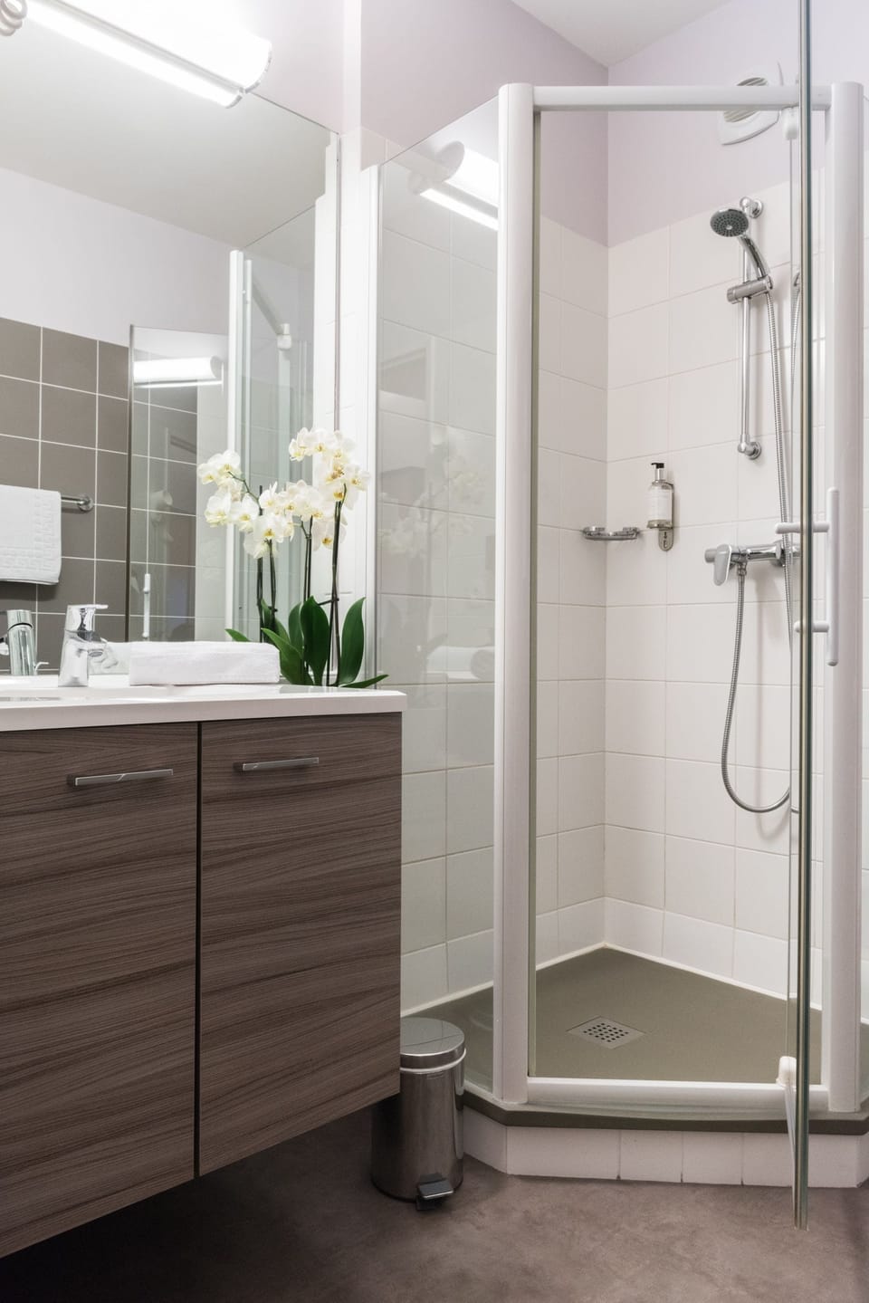 Shower, eco-friendly toiletries, towels
