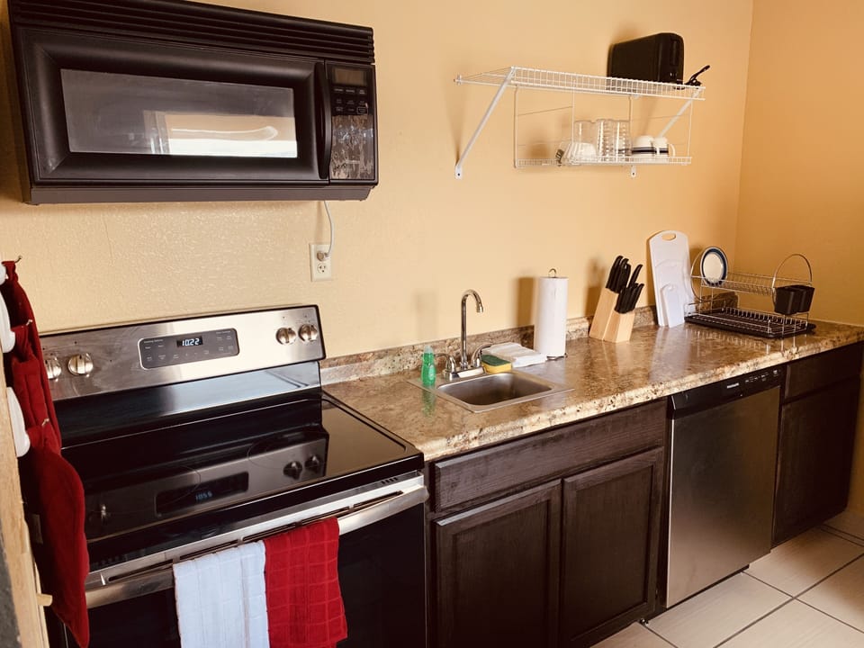 Mini-fridge, microwave, coffee/tea maker