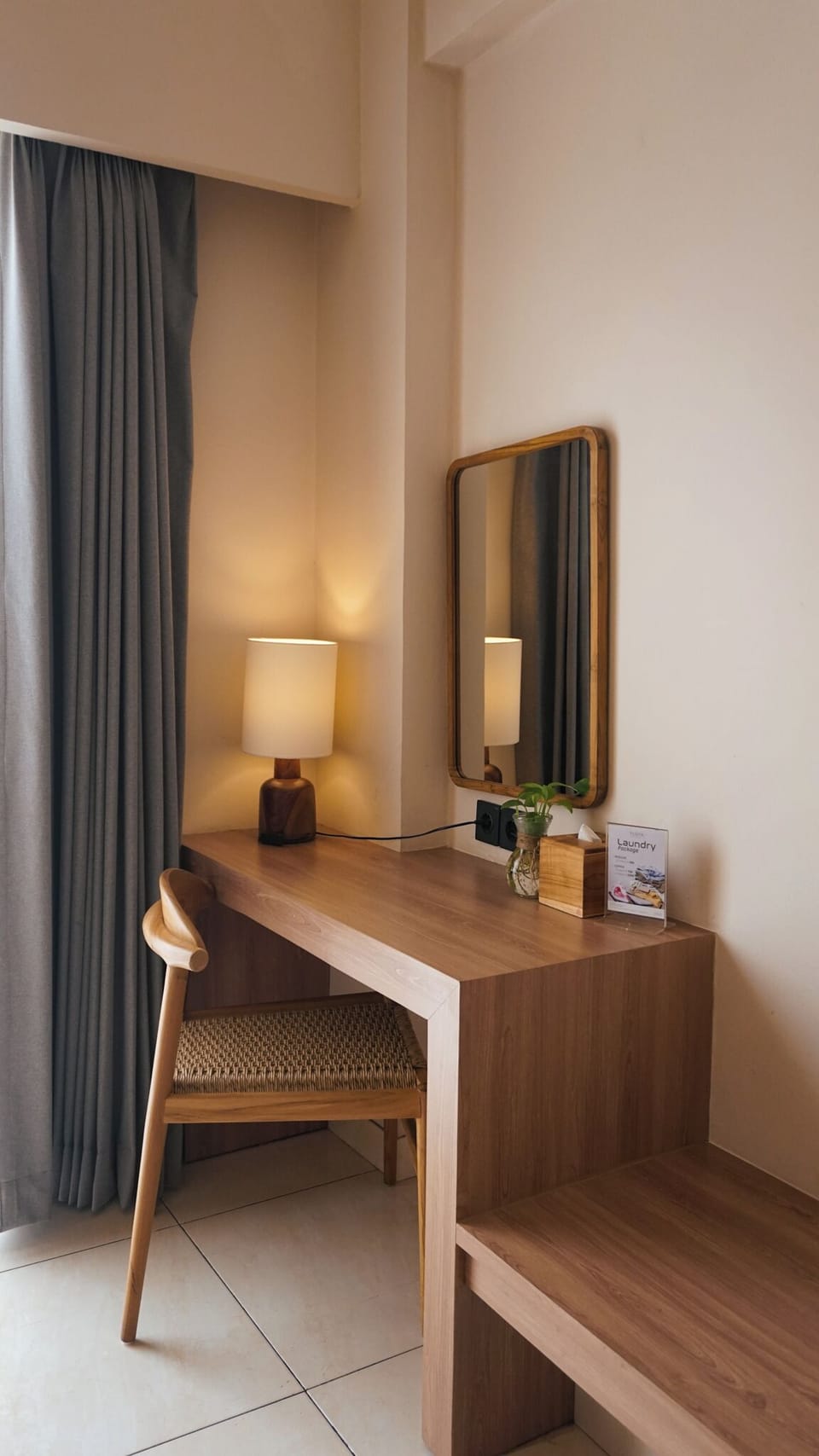 Minibar, desk, laptop workspace, iron/ironing board