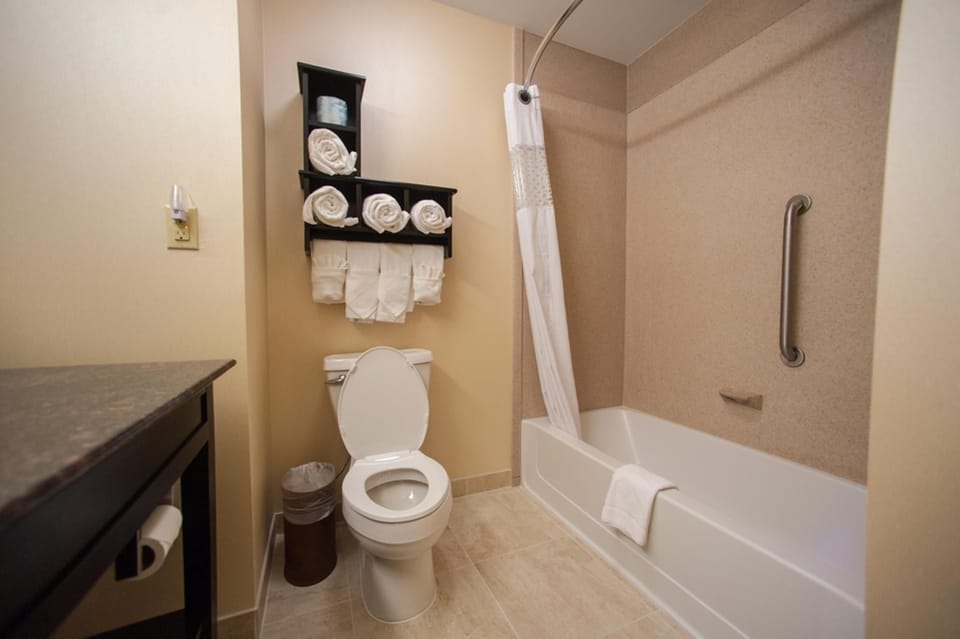Suite, 1 King Bed | Bathroom | Hair dryer, towels