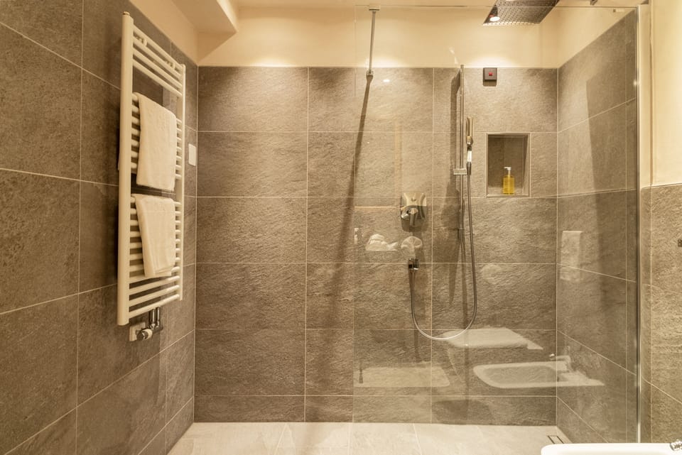 Combined shower/tub, hair dryer, bathrobes, slippers