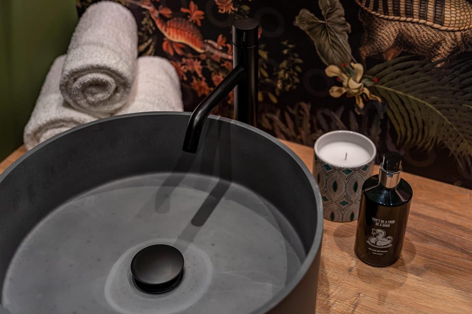Shower, rainfall showerhead, eco-friendly toiletries, hair dryer