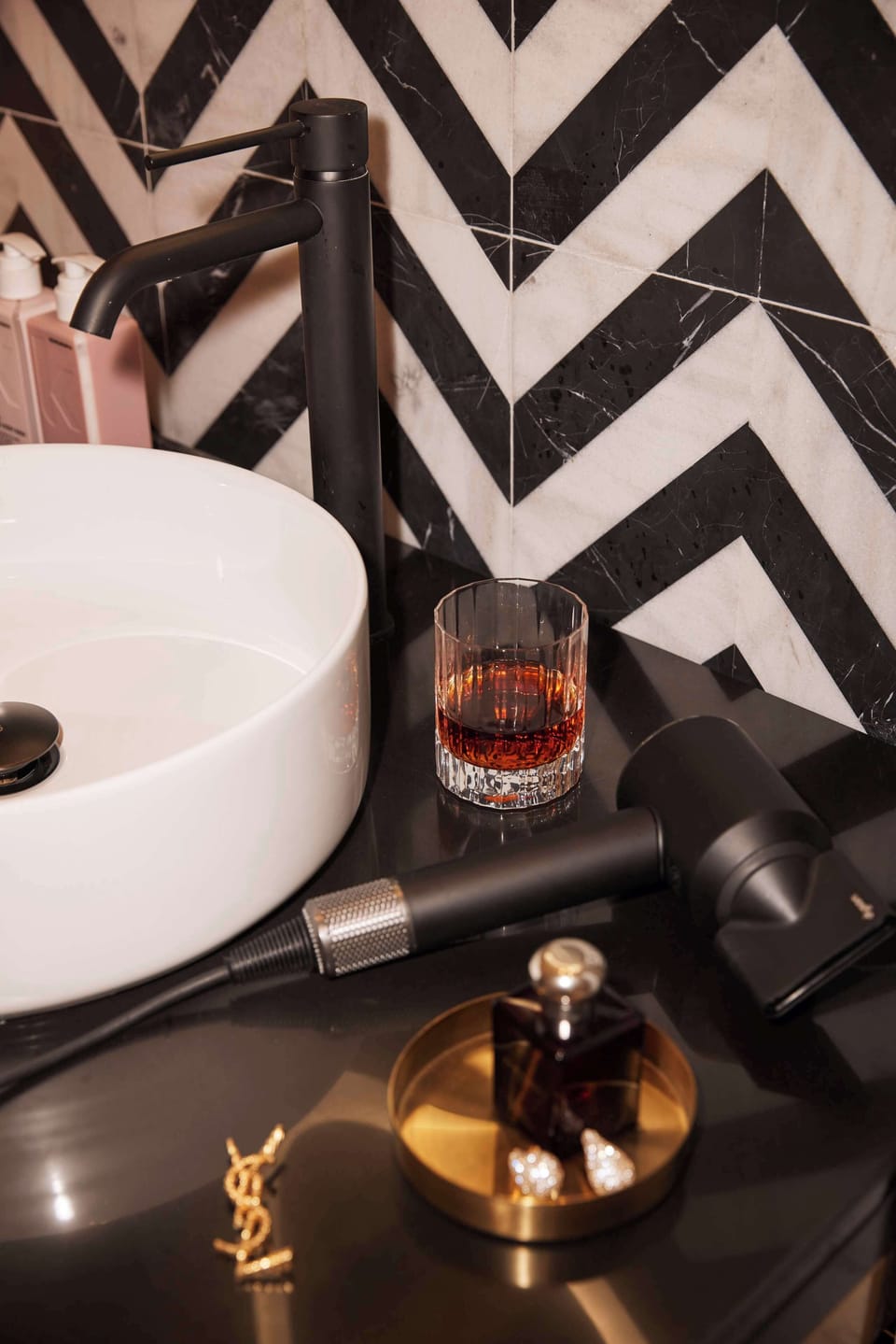 Designer toiletries, hair dryer, bathrobes, slippers