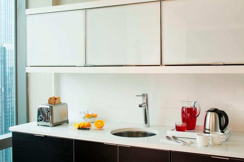Fridge, microwave, dishwasher, coffee/tea maker