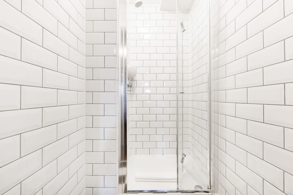 Shower, towels, toilet paper