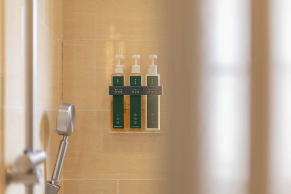 Shower, free toiletries, hair dryer, slippers