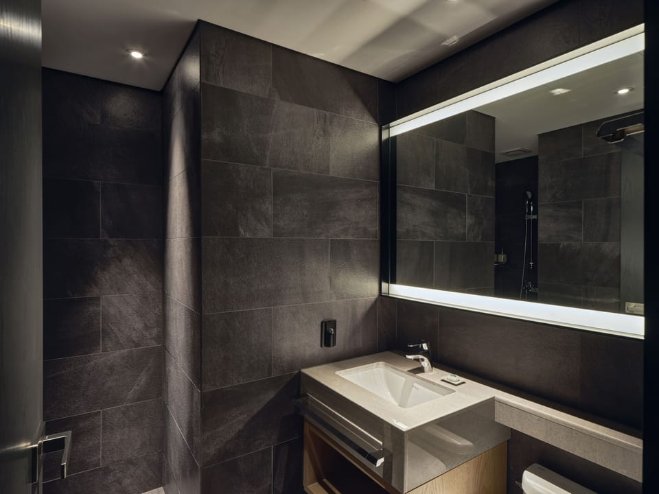 Shower, hair dryer, bidet, heated floors