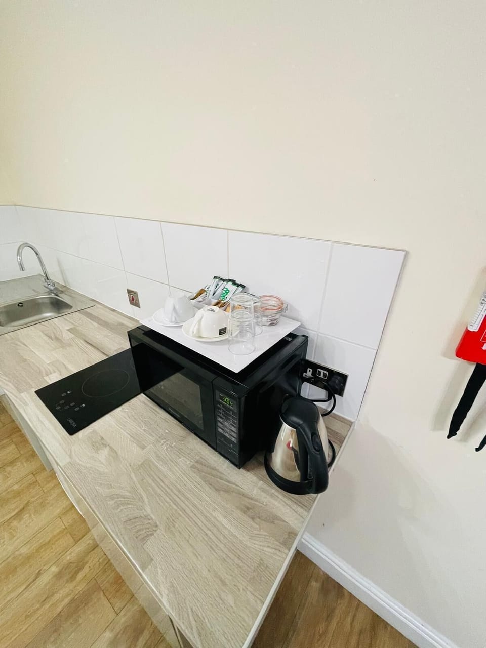 Full-size fridge, microwave, coffee/tea maker