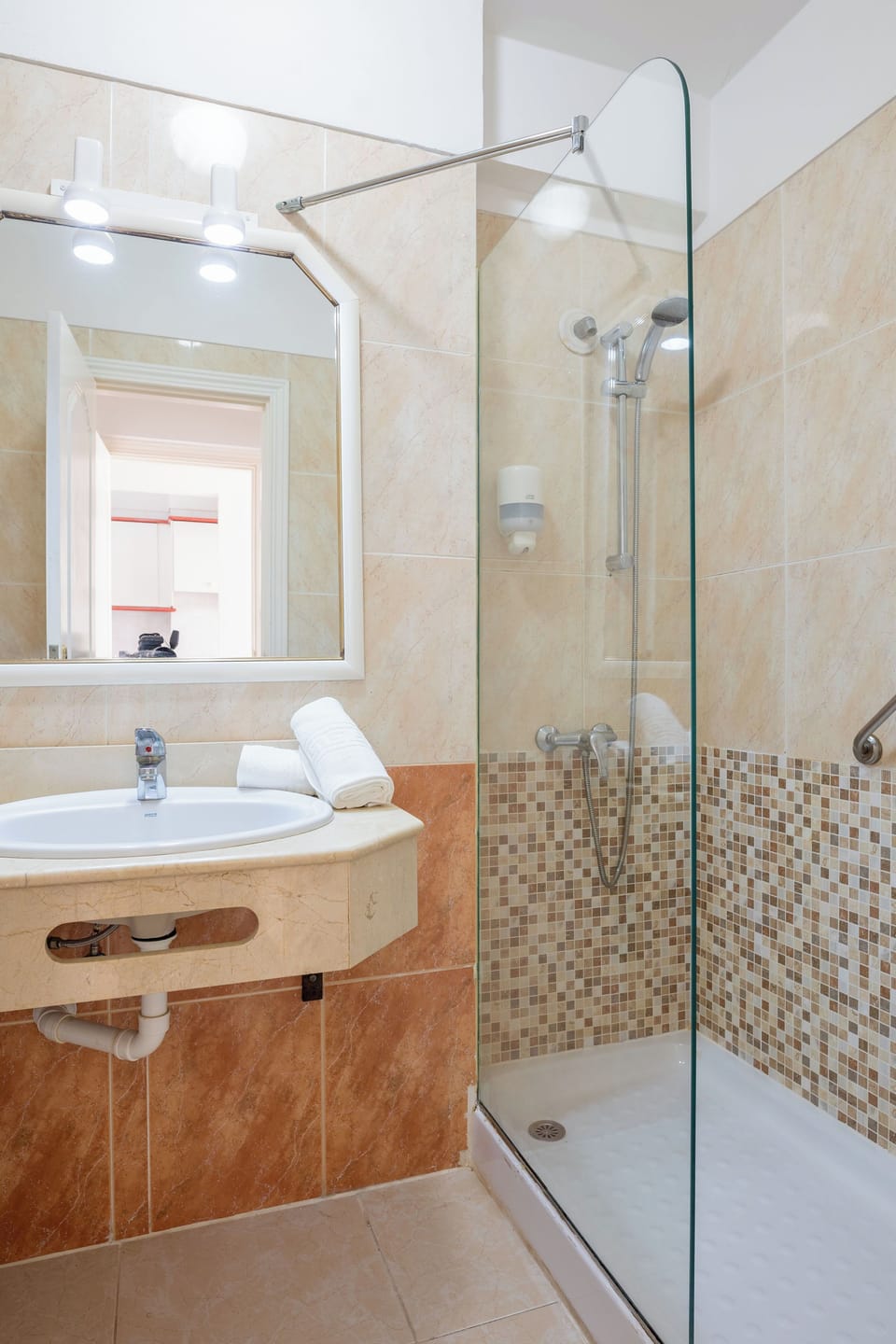Shower, hair dryer, bidet, towels