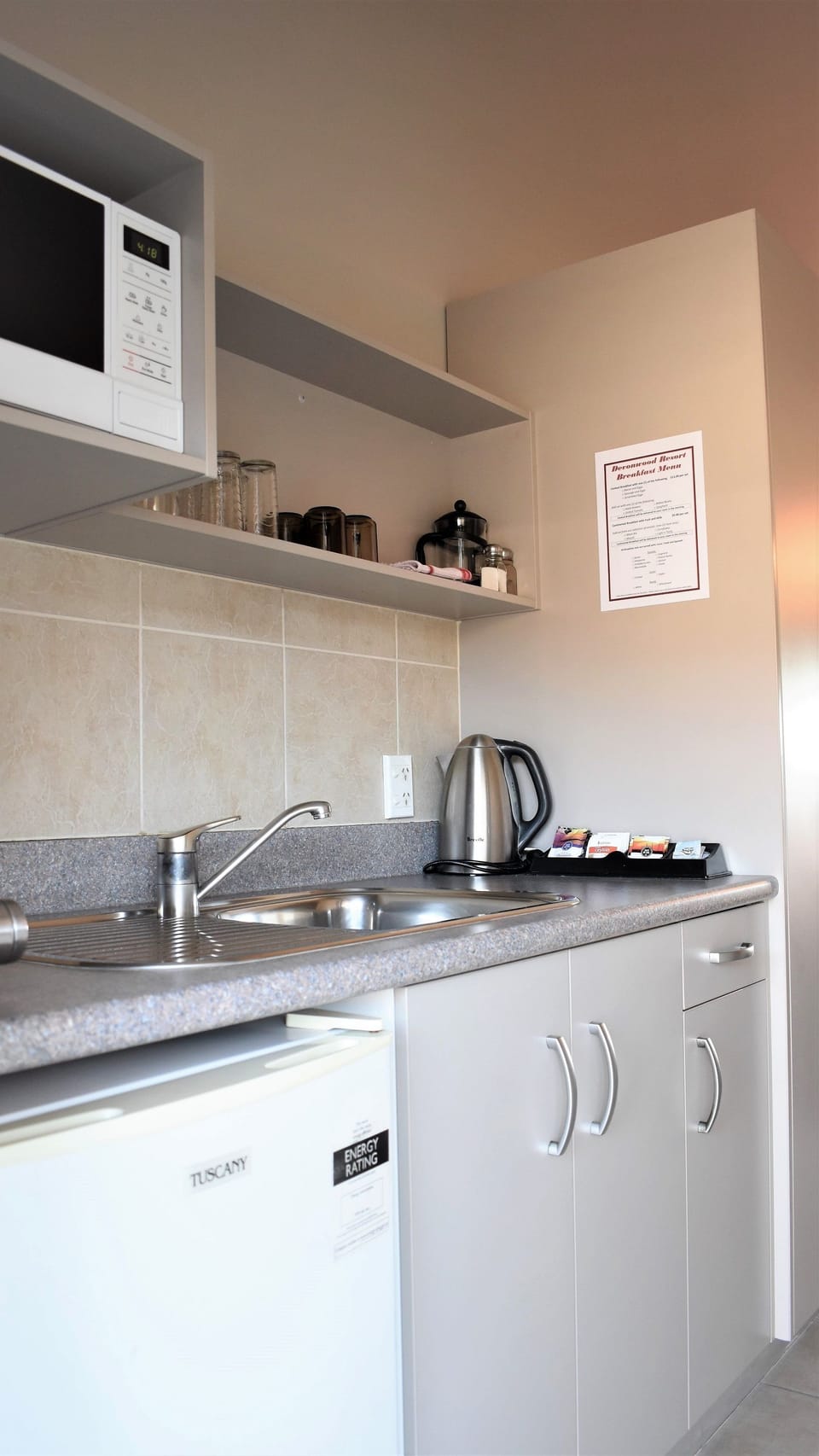 Coffee/tea maker, fridge, electric kettle
