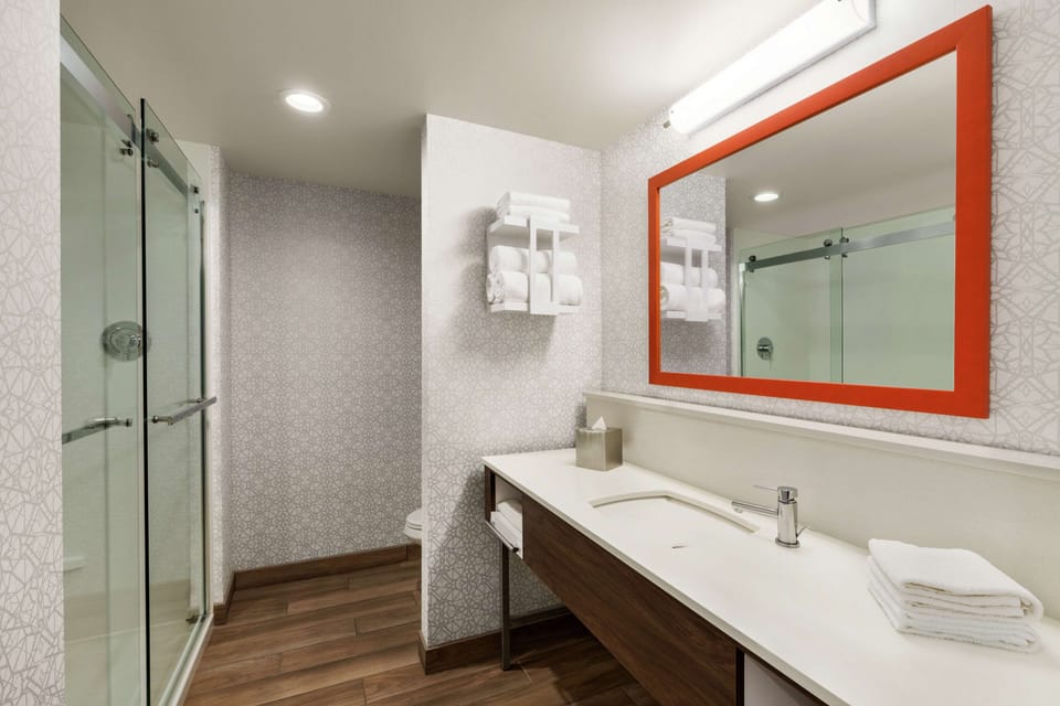 Room, 1 King Bed, Refrigerator | Bathroom shower