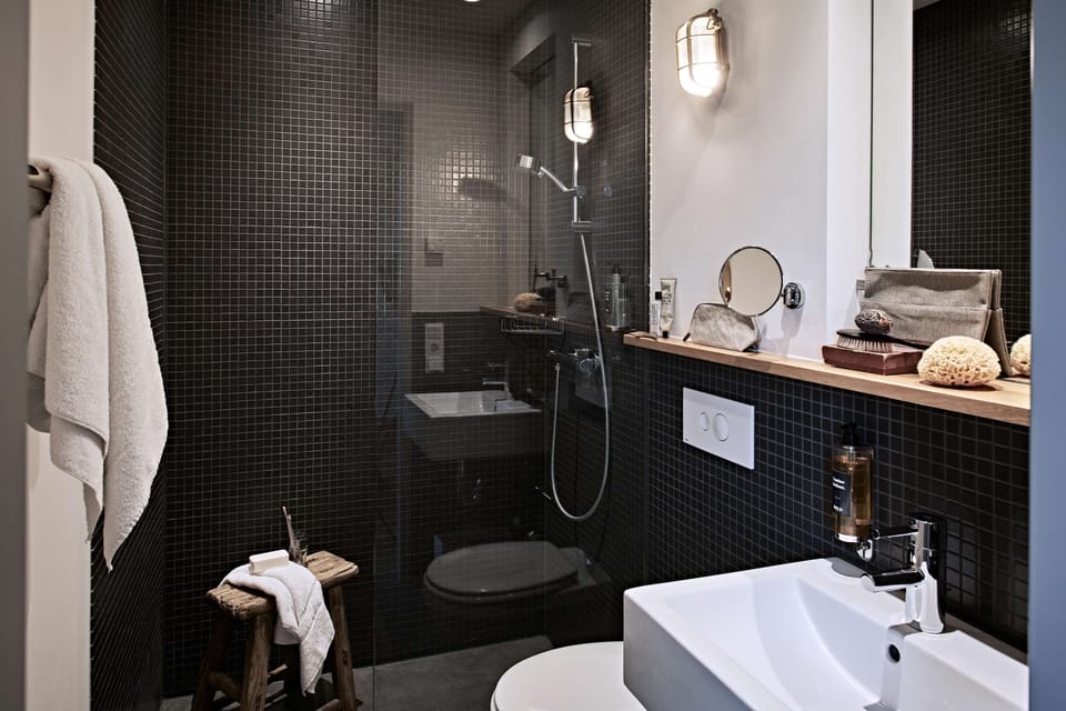 Shower, free toiletries, hair dryer, towels