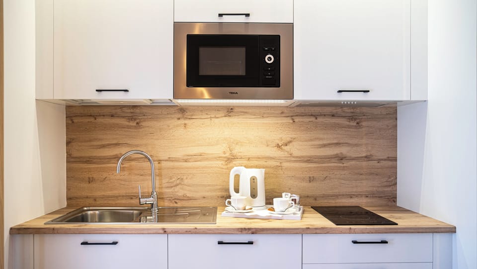 Mini-fridge, microwave, stovetop, toaster