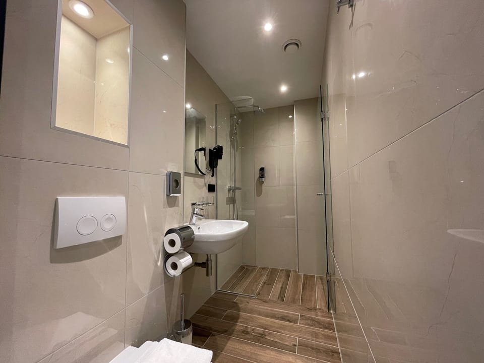 Basic Triple Room | Bathroom | Shower, hair dryer, towels