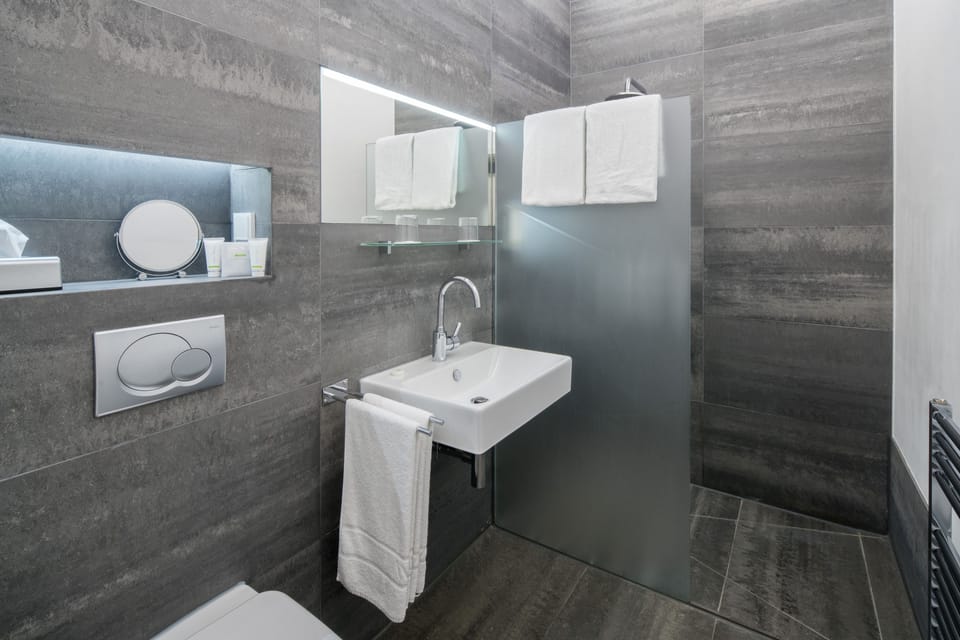 Shower, free toiletries, hair dryer (on request), towels