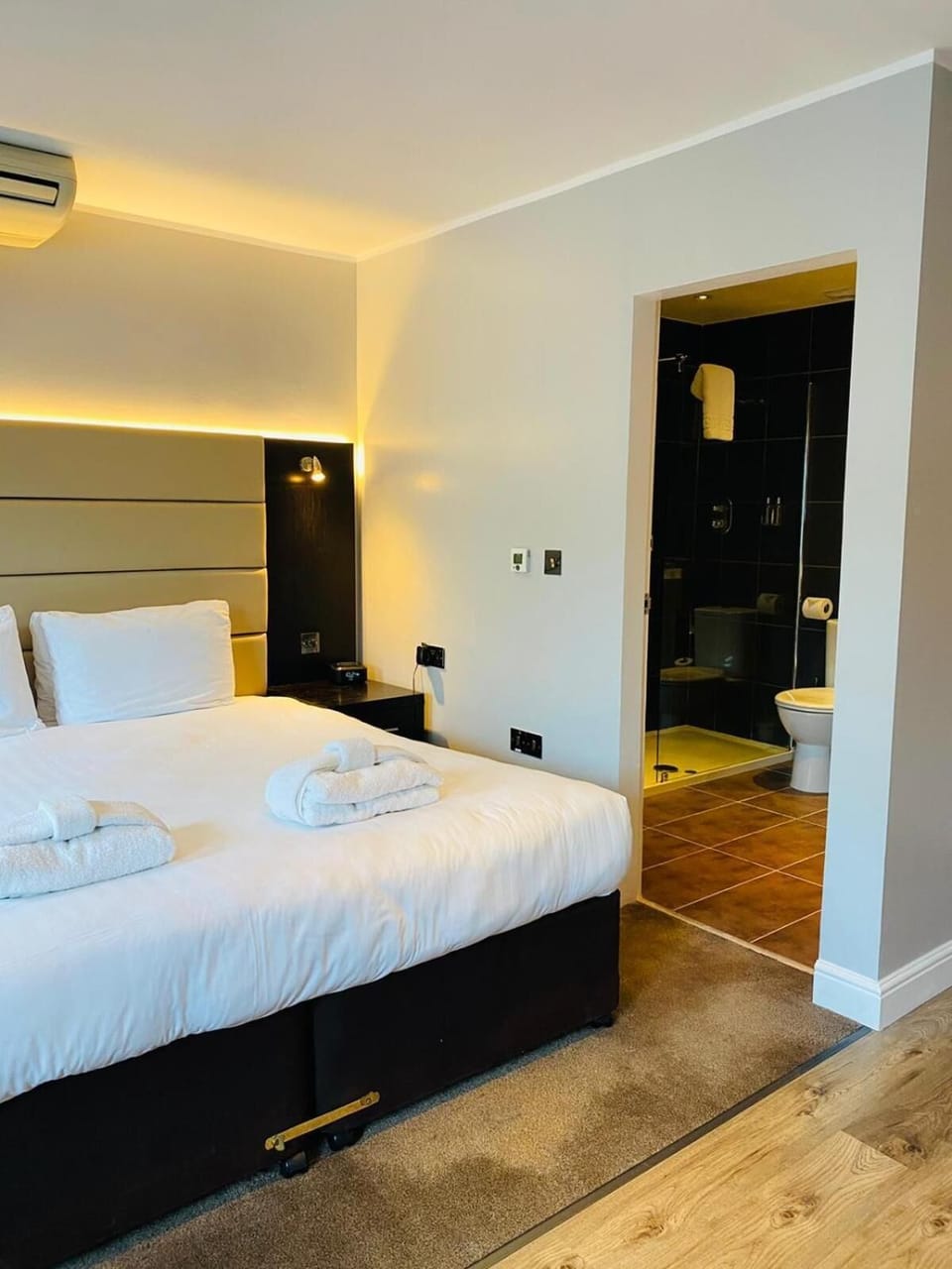 Hypo-allergenic bedding, desk, laptop workspace, iron/ironing board