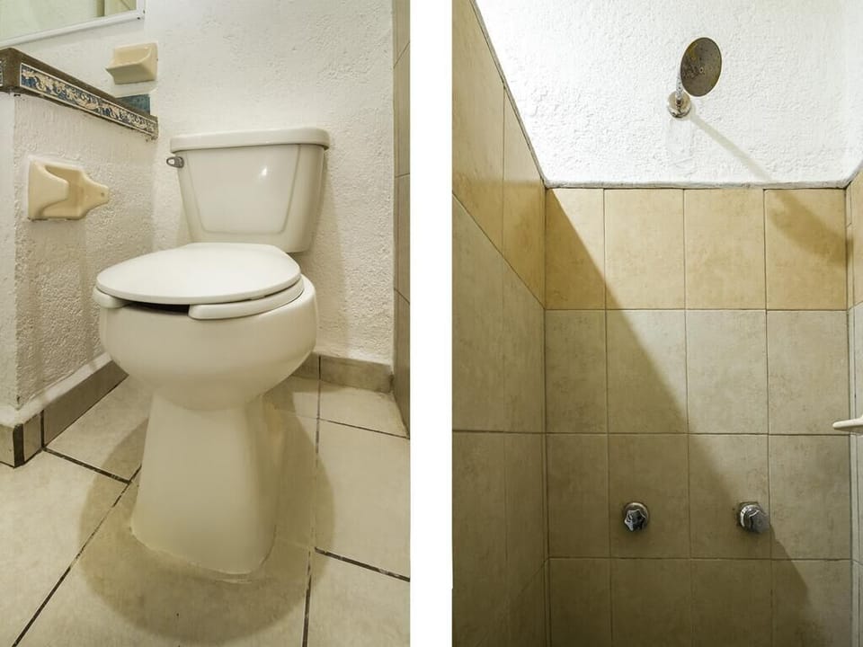Standard Room, 2 Double Beds | Bathroom | Shower, rainfall showerhead, soap, shampoo