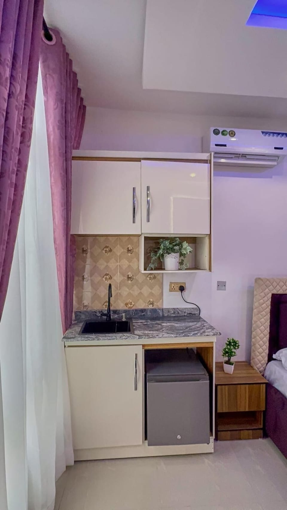 Fridge, microwave, oven, electric kettle