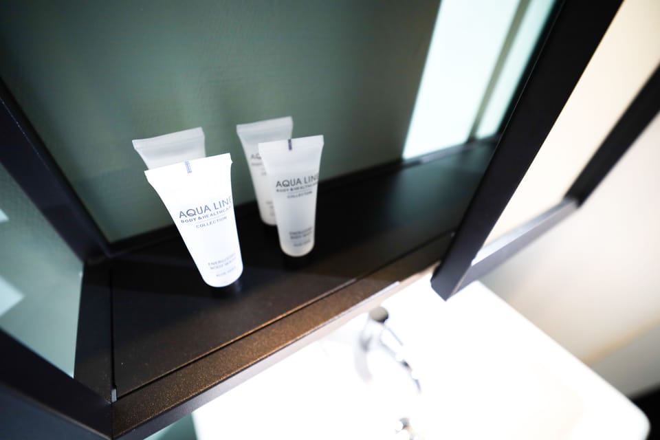 Combined shower/tub, rainfall showerhead, hair dryer, towels