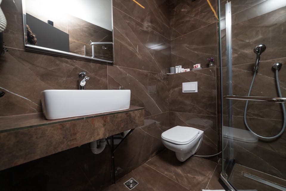 Shower, free toiletries, hair dryer, bathrobes