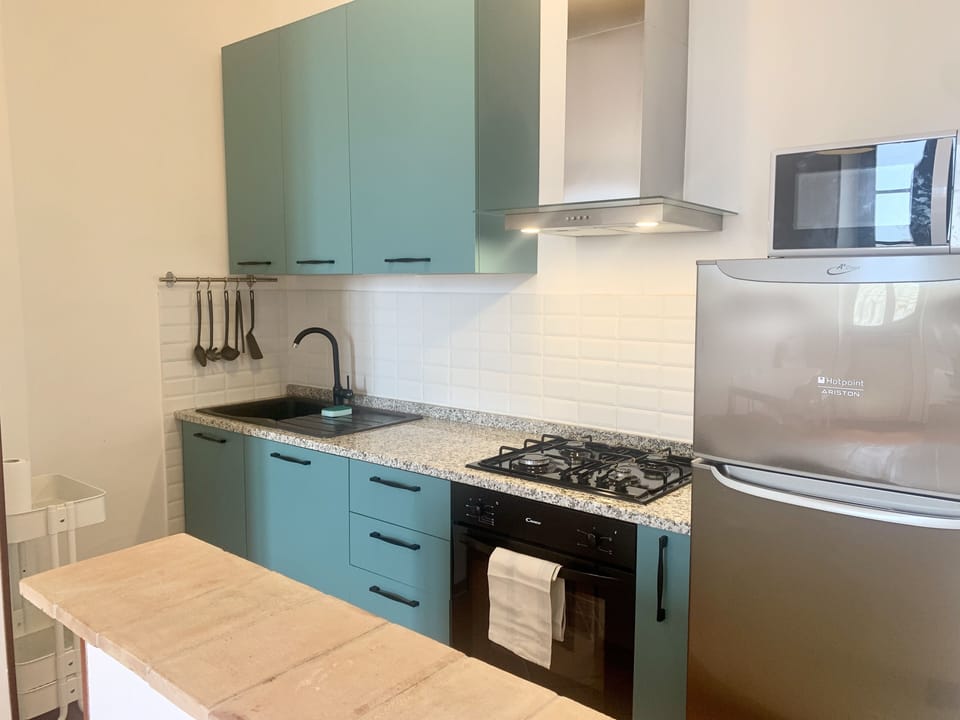Classic Apartment | Private kitchen | Fridge, microwave, oven, stovetop
