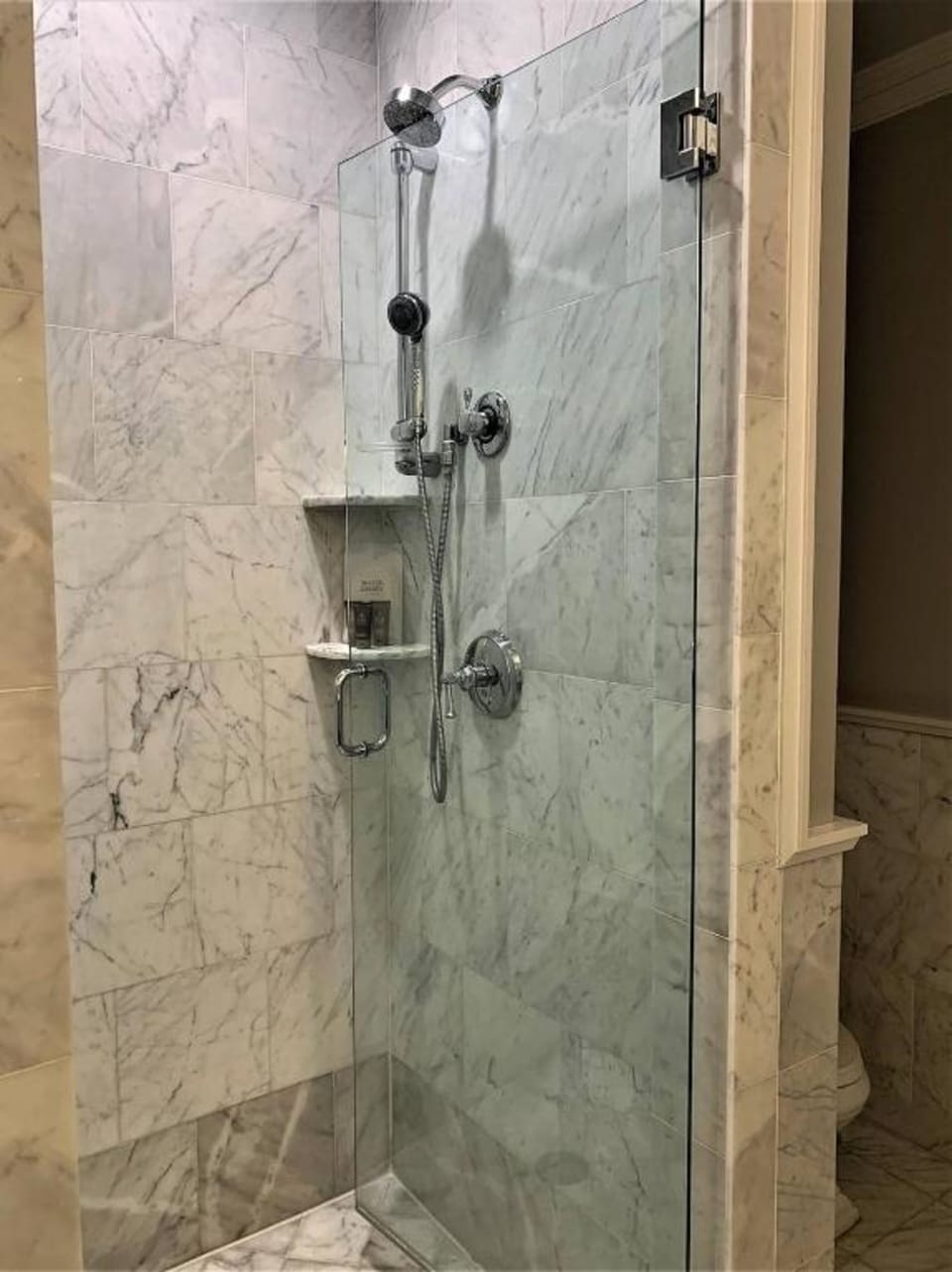 Shower, free toiletries, towels, soap