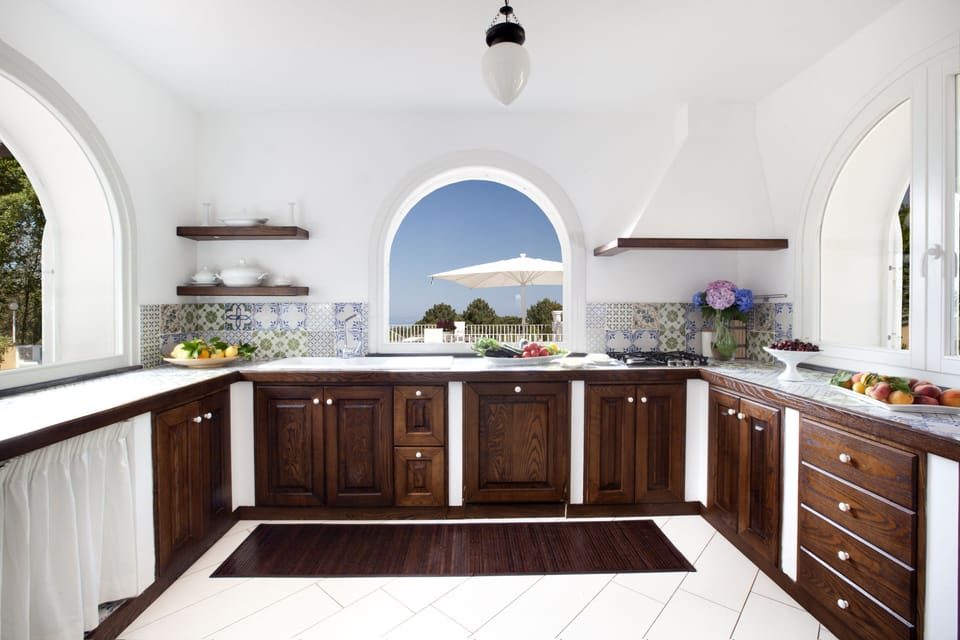 Luxury Villa | Private kitchen | Full-size fridge, microwave, oven, stovetop