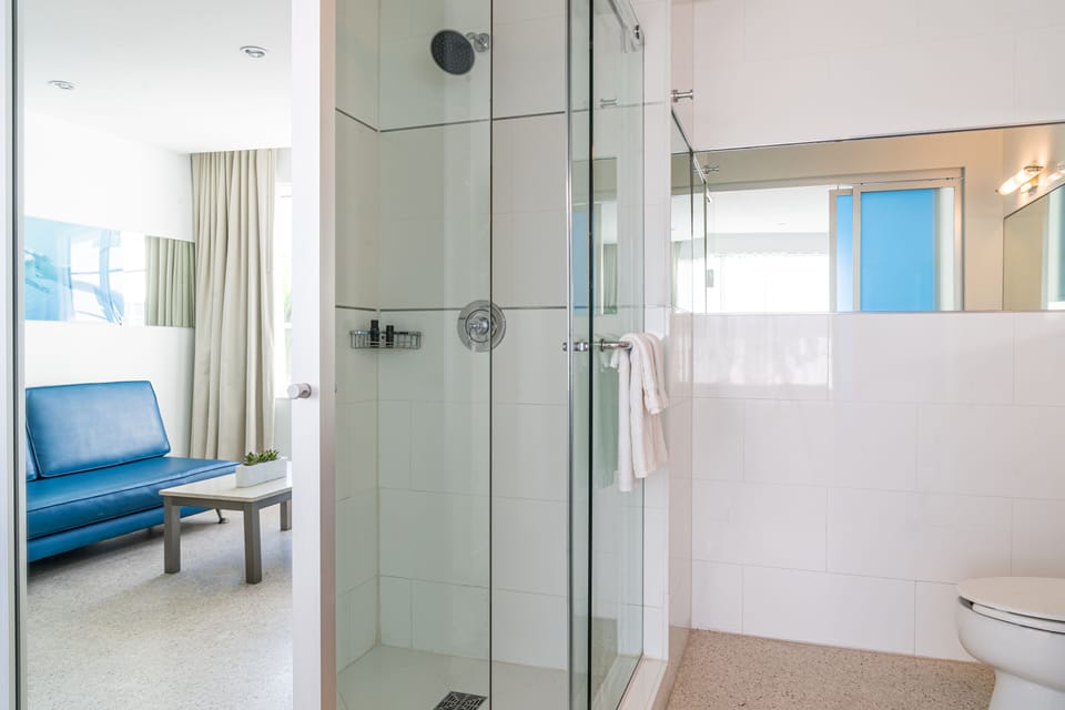 Shower, free toiletries, hair dryer, towels