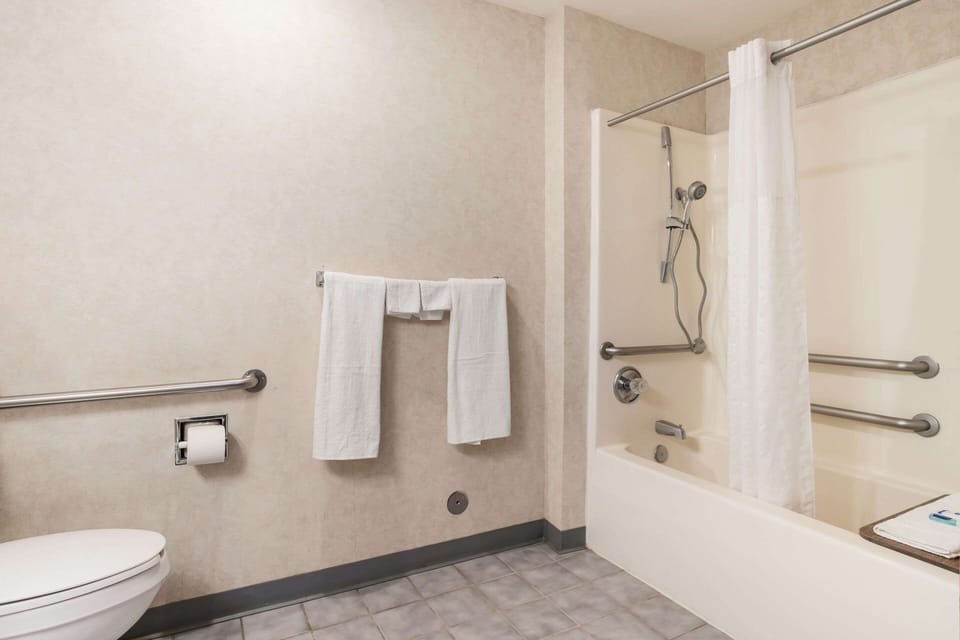 Room, 1 King Bed, Accessible, Non Smoking | Bathroom | Combined shower/tub, hair dryer, towels