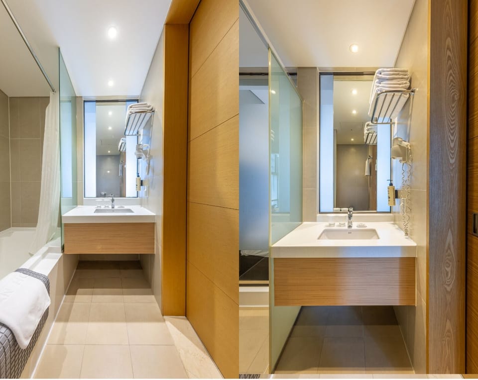Hair dryer, bathrobes, slippers, bidet