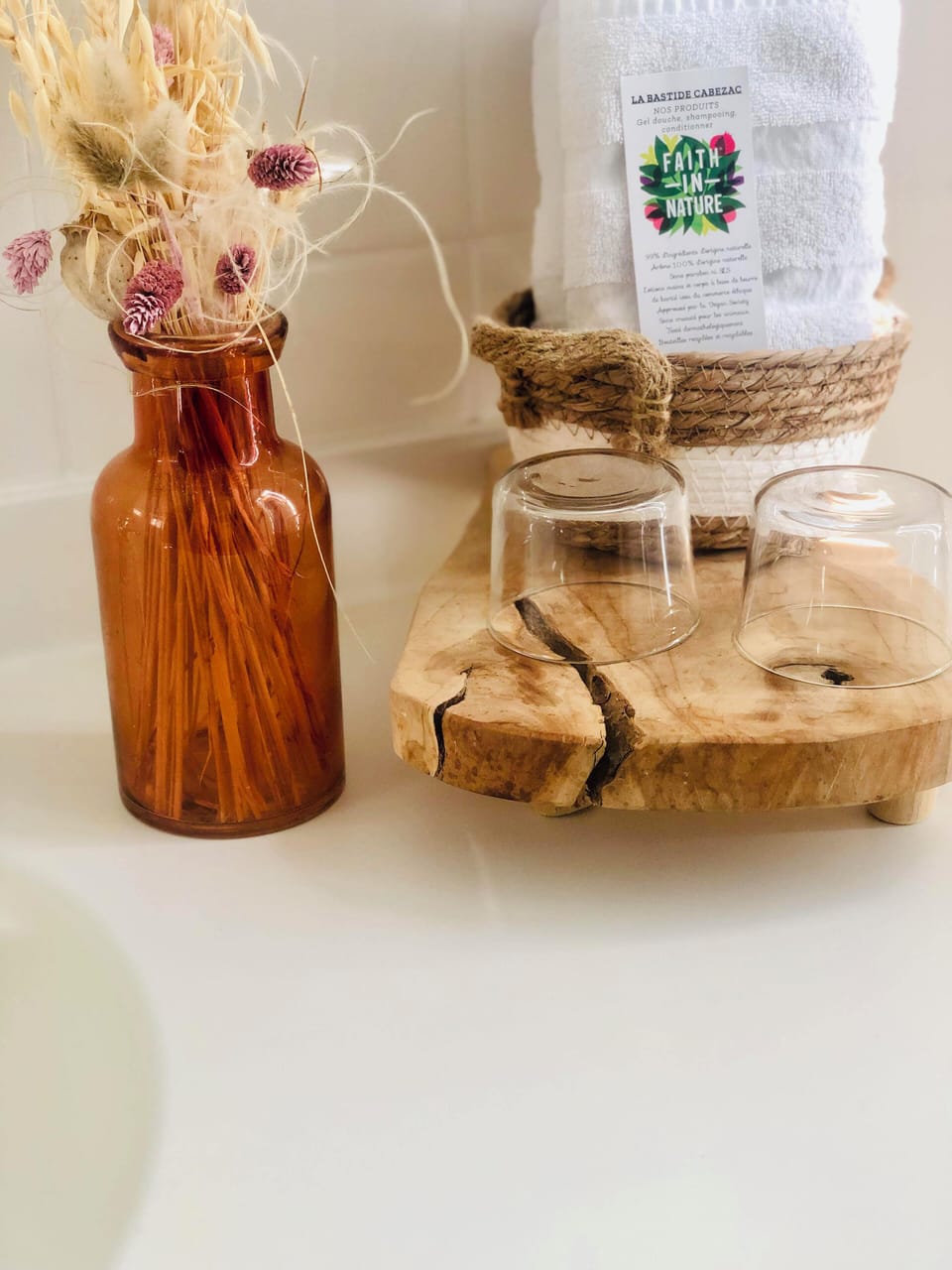 Hair dryer, soap, shampoo, toilet paper