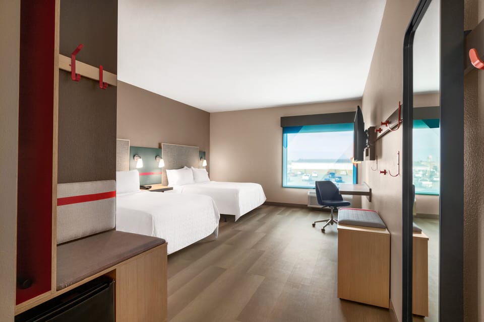 Standard Room, 2 Queen Beds, Accessible Bathtub (Mobility, Tub) | Desk, laptop workspace, blackout drapes, soundproofing