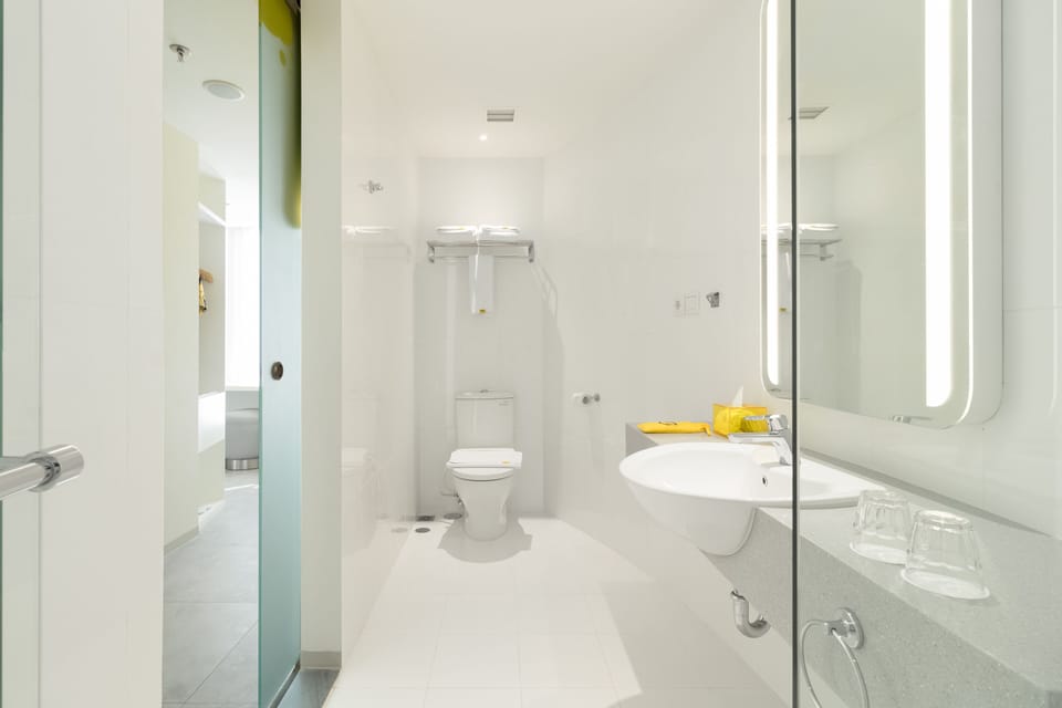 Shower, free toiletries, hair dryer, slippers