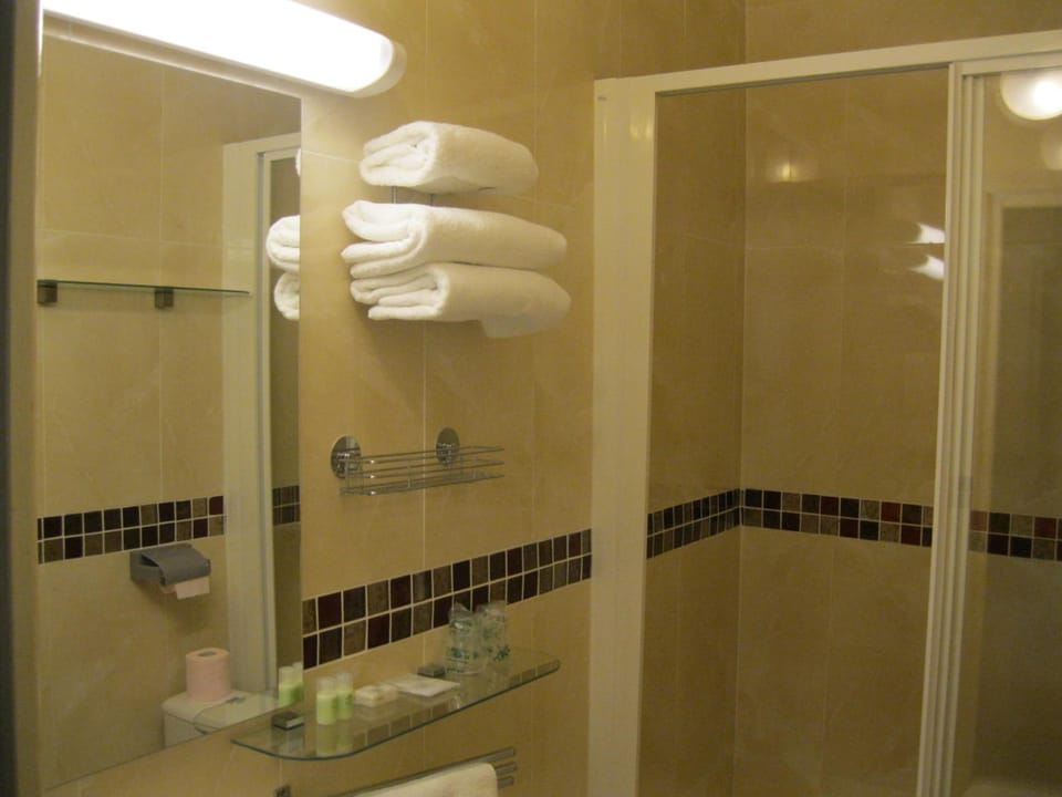 Shower, free toiletries, hair dryer, towels