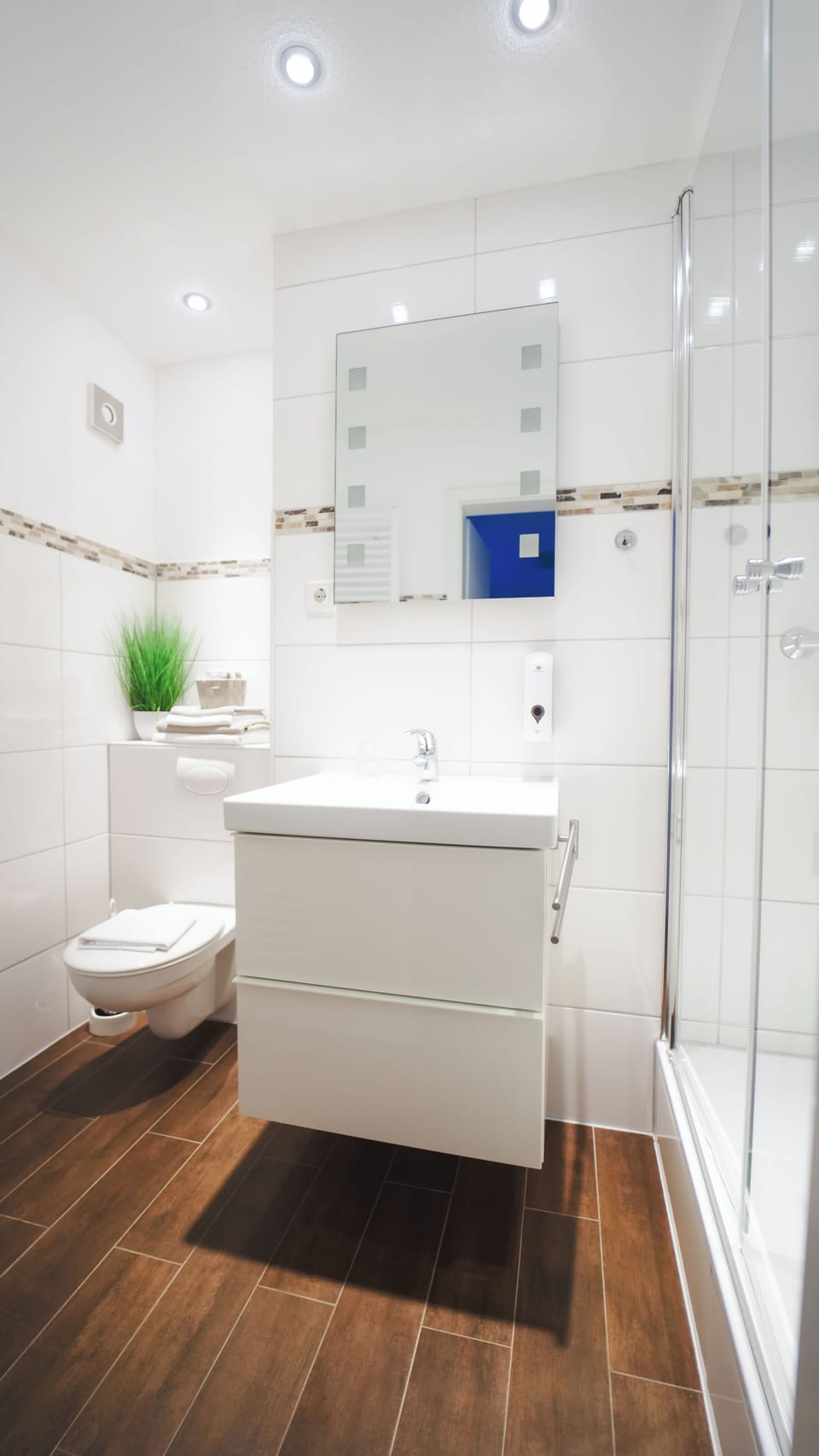 Shower, free toiletries, hair dryer, towels
