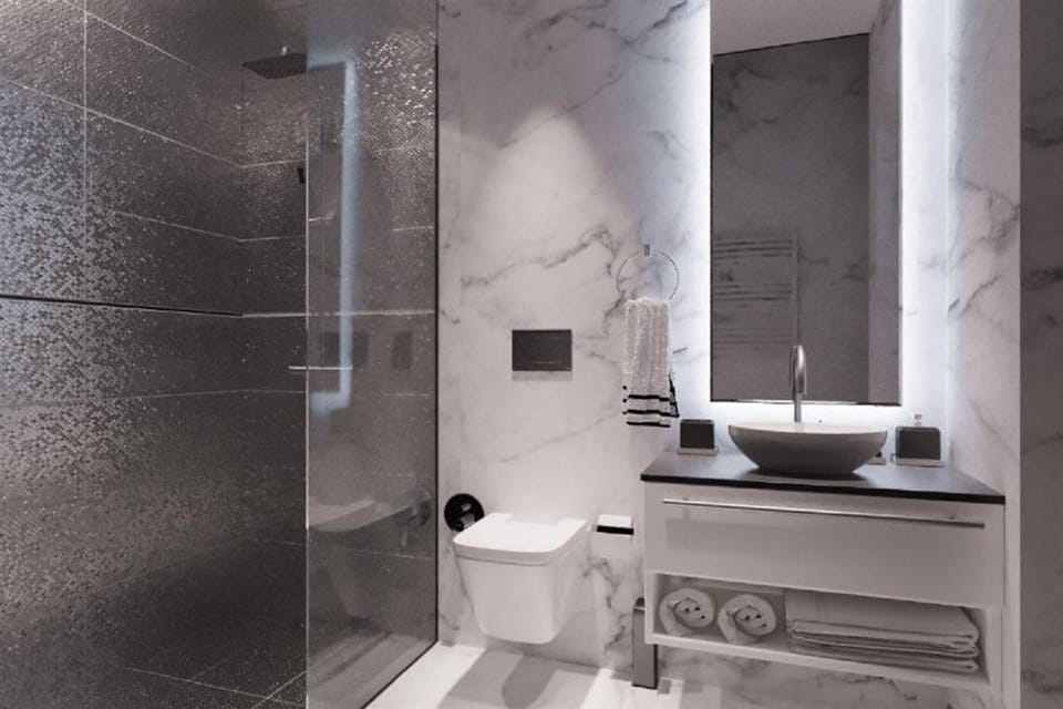 Hair dryer, slippers, bidet, towels