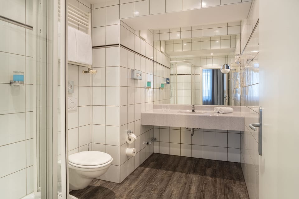 Comfort Double Room | Bathroom | Shower, hair dryer, towels, soap