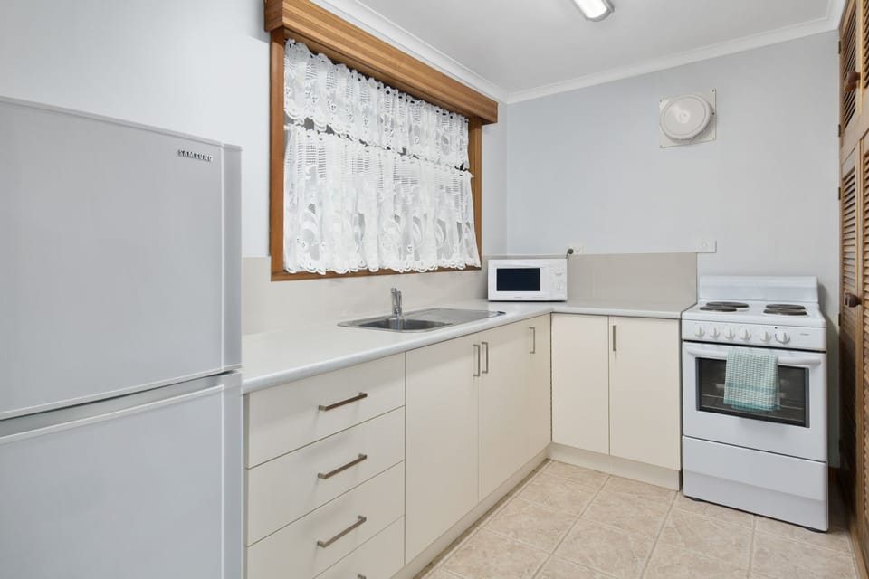 Full-size fridge, microwave, oven, stovetop