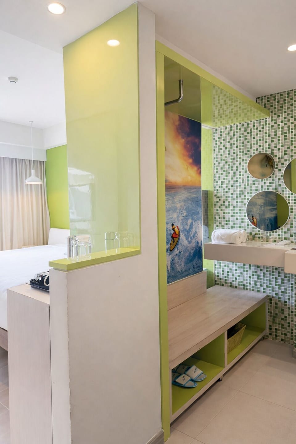 ION Room | Bathroom amenities | Shower, rainfall showerhead, hair dryer, slippers