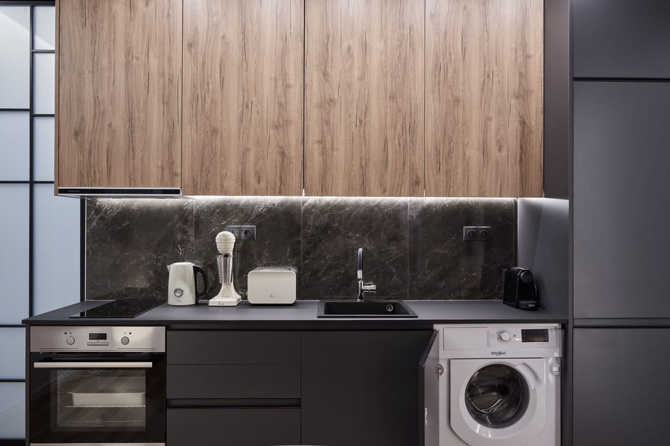 Luxury Apartment | Private kitchen | Full-size fridge, oven, stovetop, espresso maker