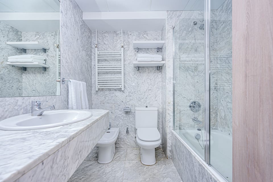 Bathtub, bidet, towels