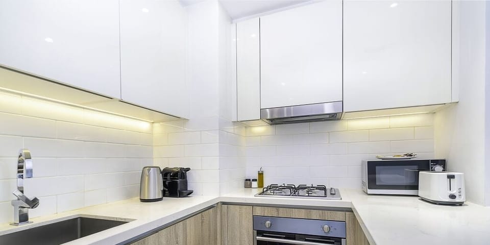 Deluxe Apartment | Private kitchen | Espresso maker, full-size fridge, microwave, oven