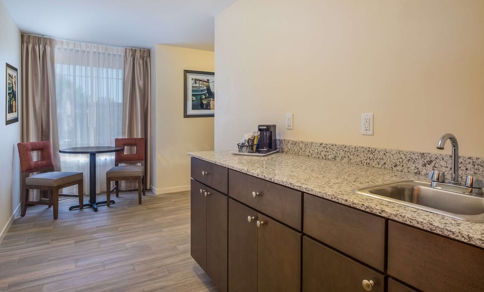 Fridge, microwave, coffee/tea maker