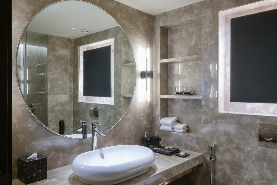 Hair dryer, bathrobes, towels