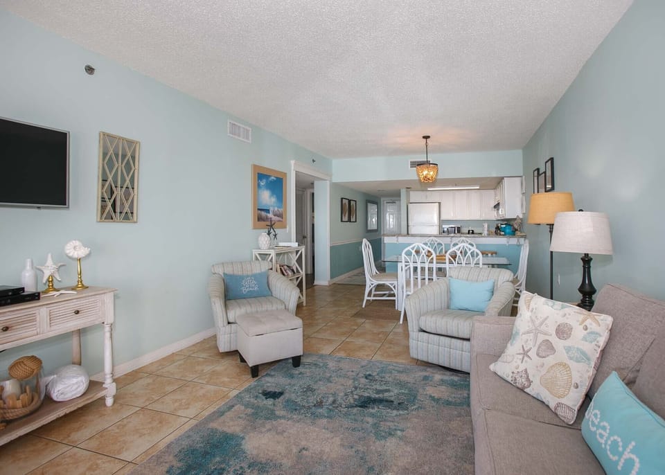 Condo, 2 Bedrooms, Balcony, Beachfront (403) | Living area | Flat-screen TV