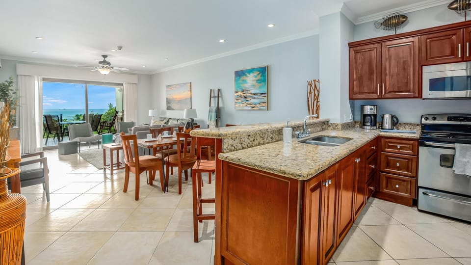 Condo, 2 Bedrooms, Accessible, Beach View | Private kitchen | Full-size fridge, microwave, stovetop, coffee/tea maker